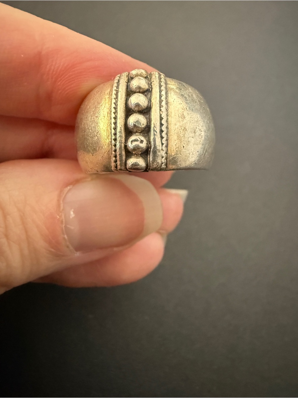 Sterling Silver Beaded Dome Ring - Vintage Size 7.5
